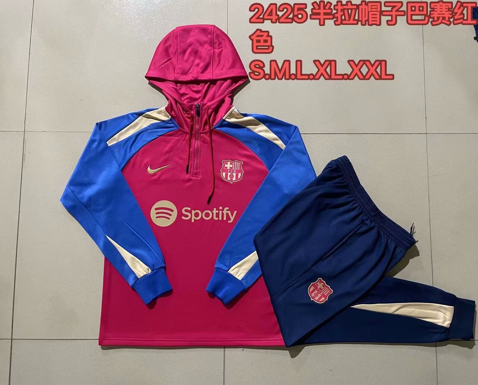 AAA Quality Barcelona 24/25 Hoodie Tracksuit - Red/Blue